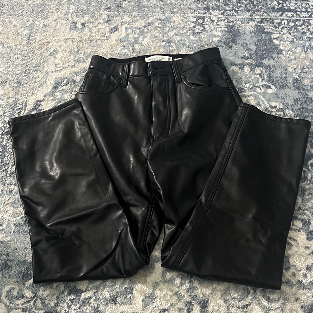 Abercrombie & Fitch Black Vegan Leather High-Rise Ankle Pants